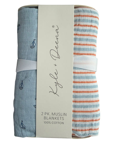 Set 2 Mantas Muselina Velero Azul