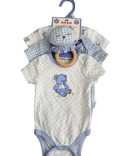 Set 3 Pañaleros Oso Azul + Sonaja Oso