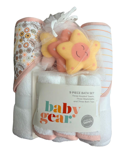 Set 3 Toallas con Capucha Floral Pastel + 3 Toallas Faciales + Juguetes de Tina