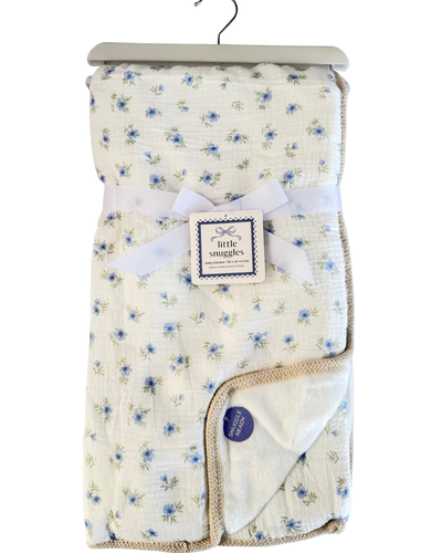 Cobija de Muselina con Reverso Afelpado – Flores Azules