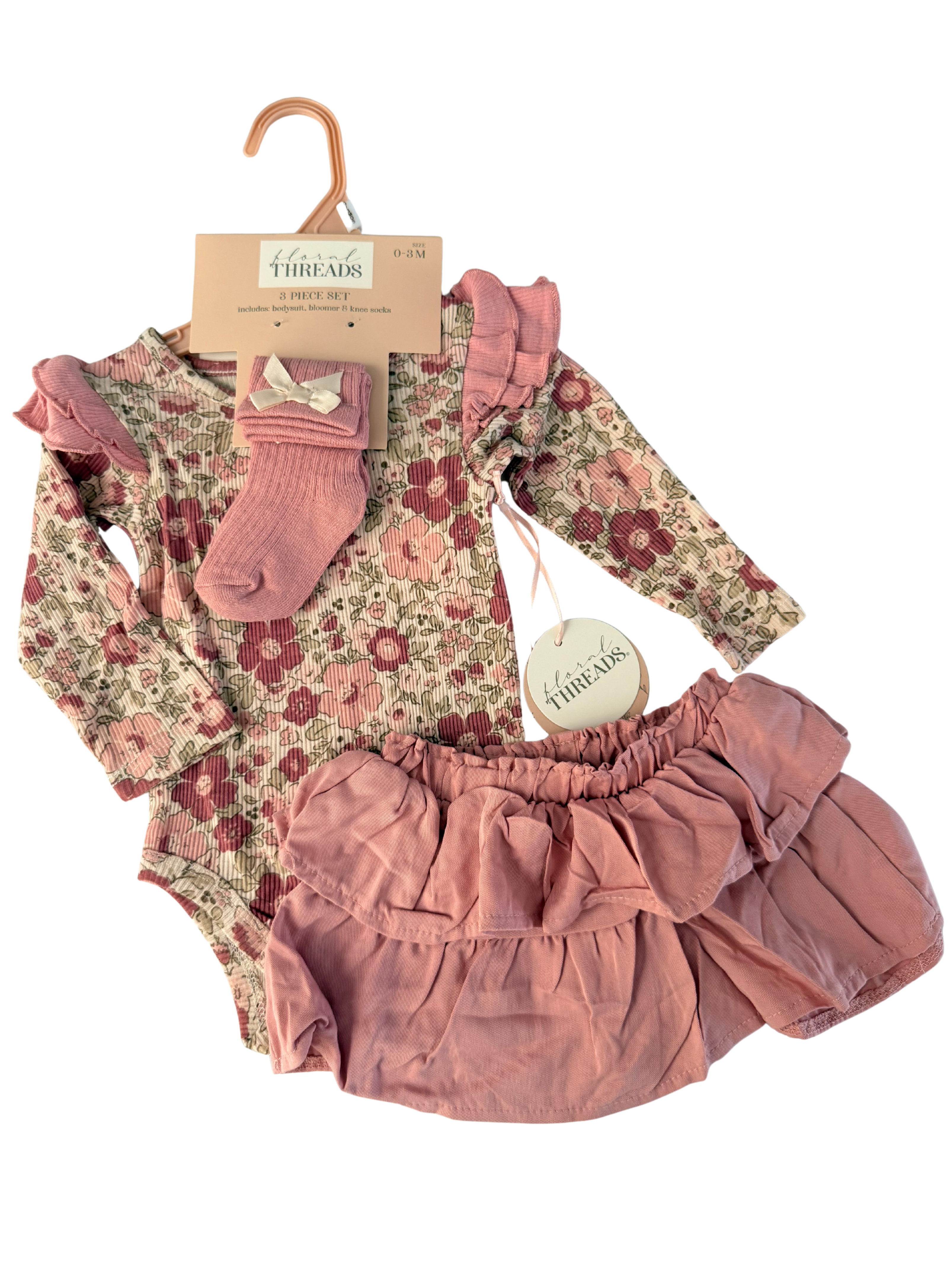 Set Floral con Falda y Calcetas
