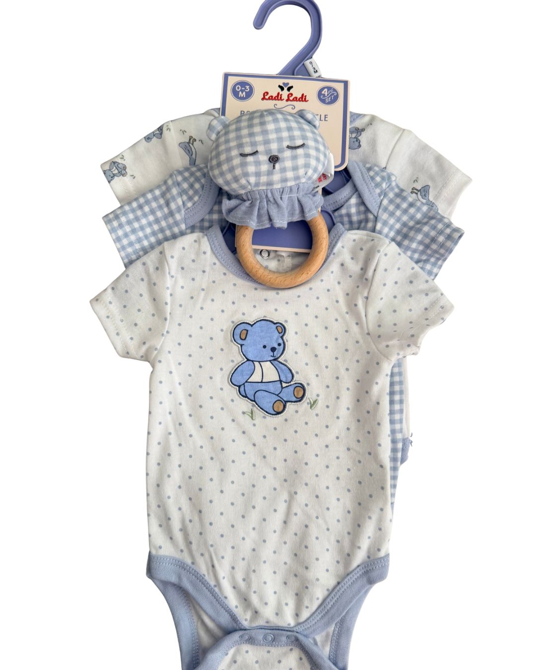 Set 3 Pañaleros Oso Azul + Sonaja Oso
