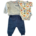 Set de 3 Piezas  – Sudadera, Pañalero Safari y Pantalón Azul