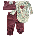 Conjunto  Niña de 3 Piezas – Floral con Corazón y Gorro Vino