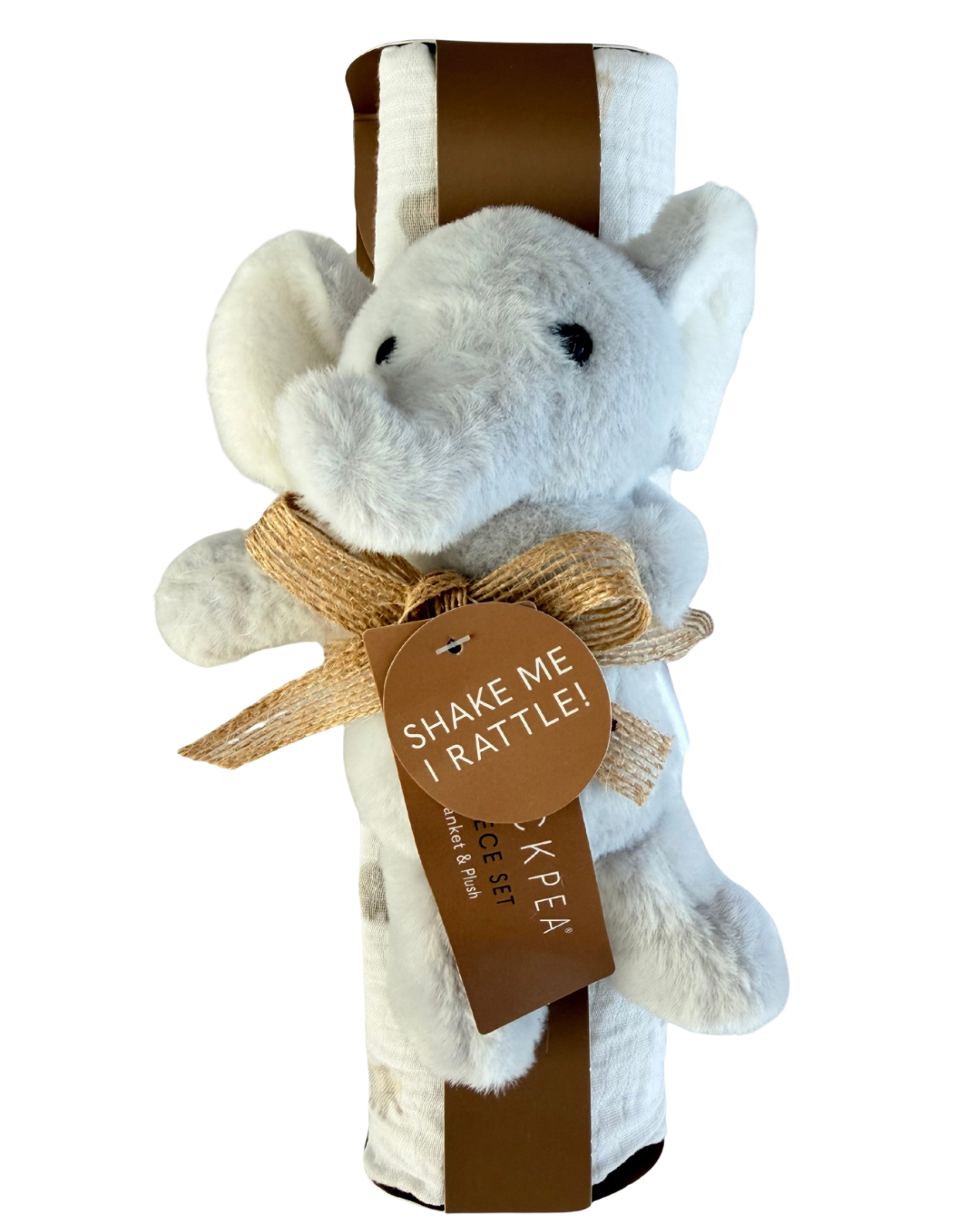 Muselina con Peluche Sonajero – Elefantito 🐘🤍