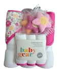 Set 3 Toallas con Capucha Floral Fucsia + 3 Toallas Faciales + Juguetes de Tina