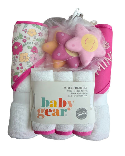 Set 3 Toallas con Capucha Floral Fucsia + 3 Toallas Faciales + Juguetes de Tina
