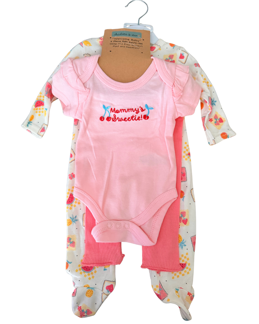 Set Mameluco, Pañalero y Pantalón Floral + Diadema