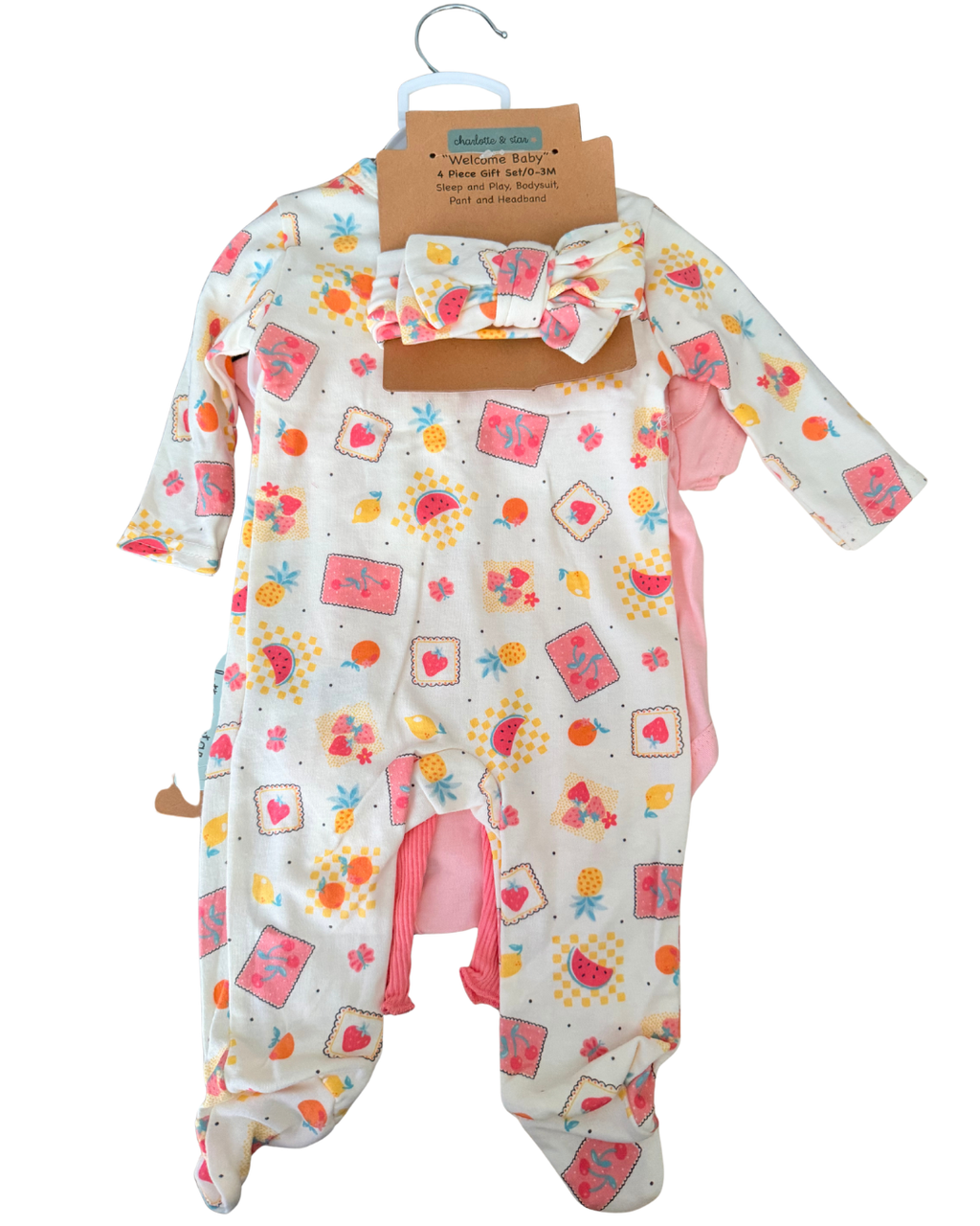 Set Mameluco, Pañalero y Pantalón Floral + Diadema