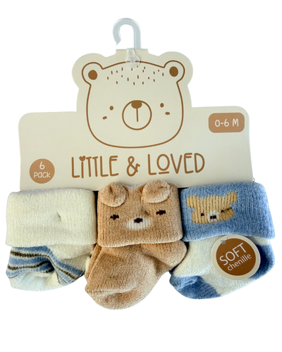 Set de 6 Calcetitas para Bebé – Ositos Azul y Beige |