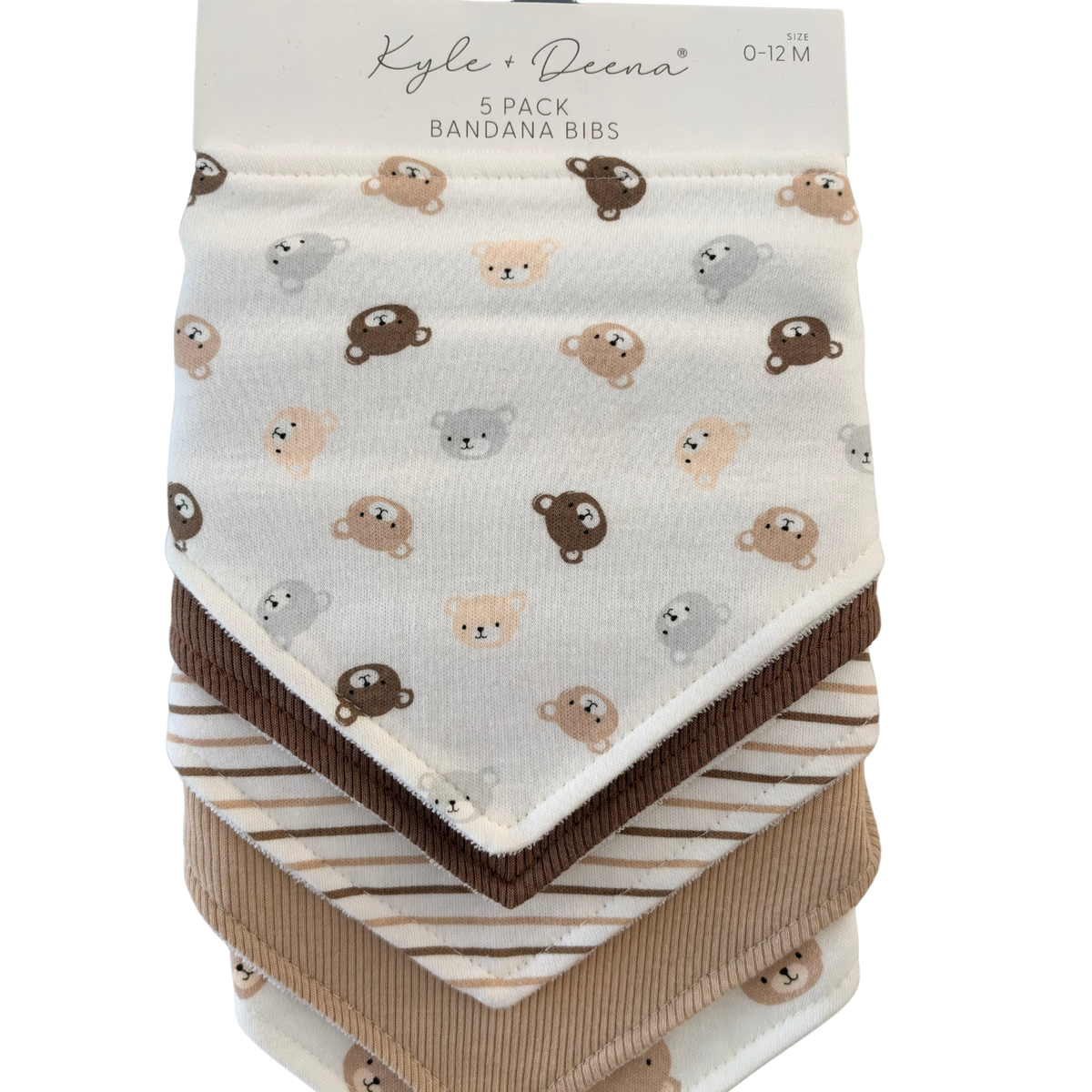 Set de 5 Baberos Bandana – Ositos y Tonos Neutros
