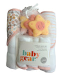 Set 3 Toallas con Capucha Floral Pastel + 3 Toallas Faciales + Juguetes de Tina