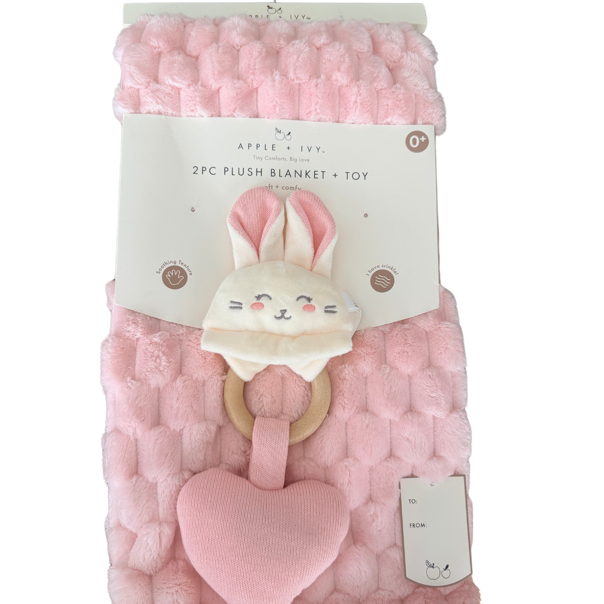 Set de Cobija Afelpada con Juguete Sensorial – Conejita Rosa