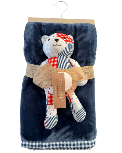 🧸 Set de Cobija con Peluche Osito – Azul Marino