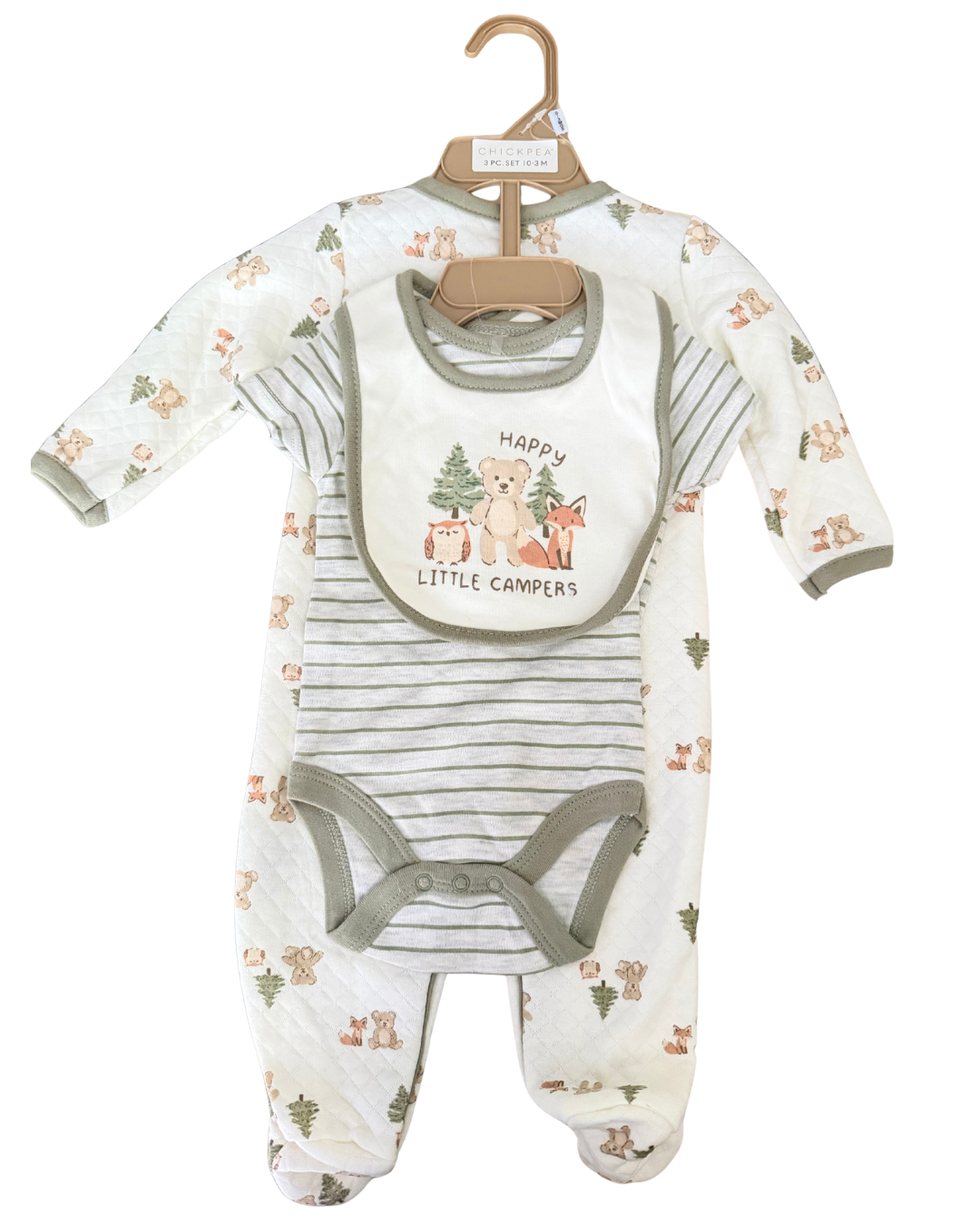 Set Mameluco y Pañalero Bosque + Babero Little Campers
