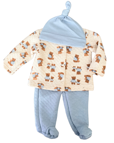 Set Cárdigan, Pantalón y Pañalero Osito + Gorrito