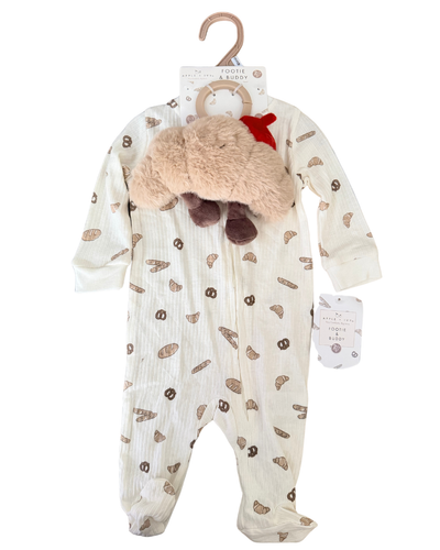 Set Pijama Mameluco Footie + Peluche Croissant